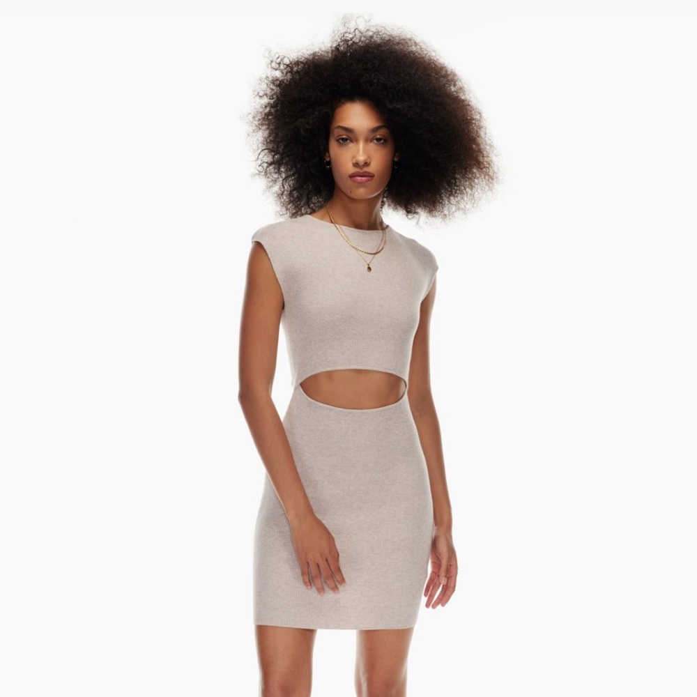 Aritzia Wilfred Cut Out Knit Mini Dress Oatmeal